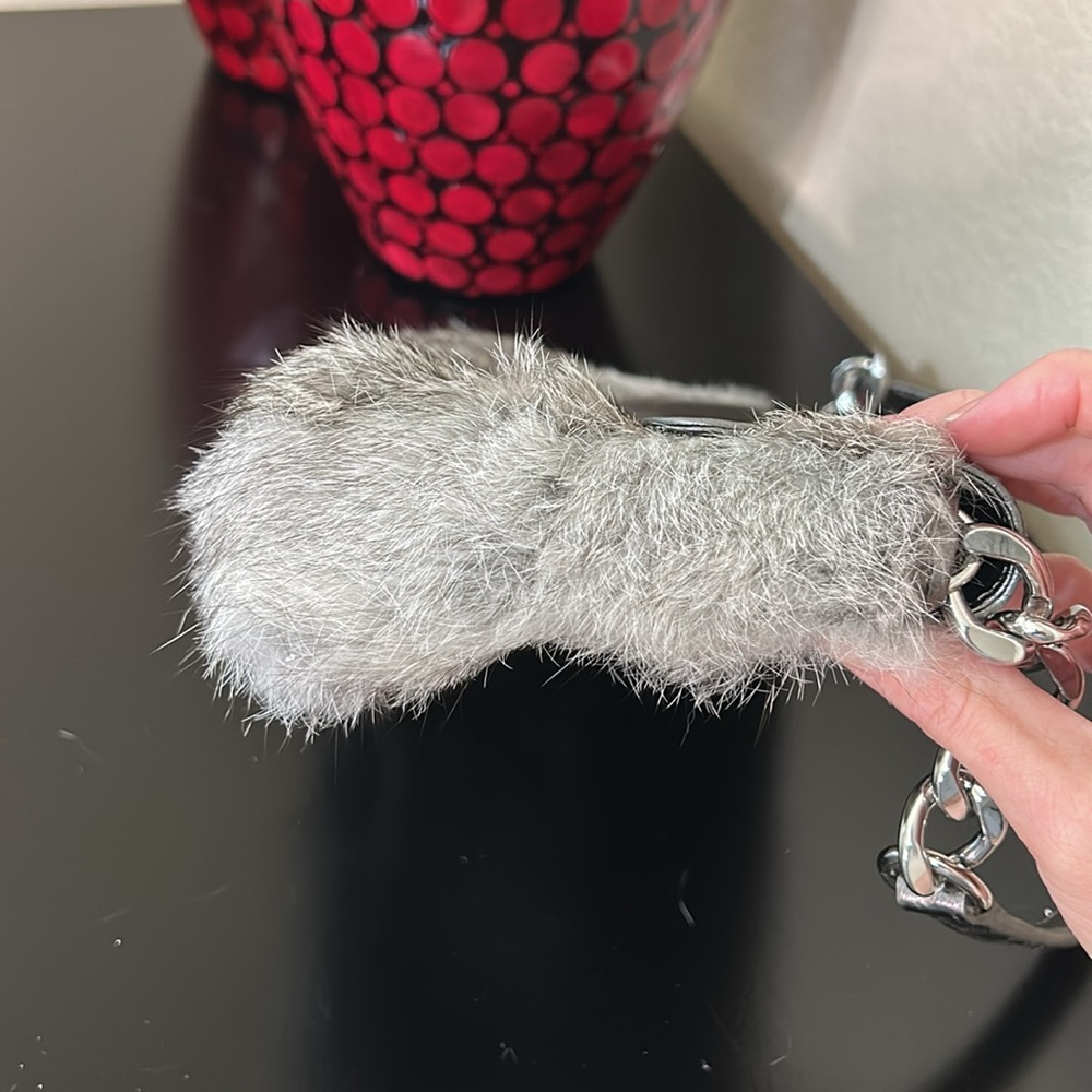 Michael Kors Genuine Rabbit Fur Silver Metallic Shoulder Bag - Picture 12 of 16